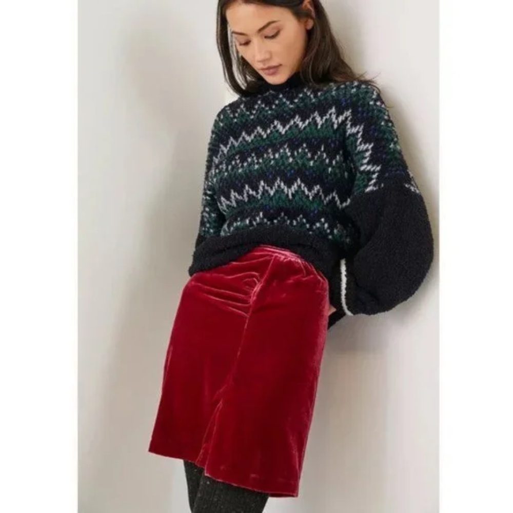 Anthropologie Montie Velvet Mini Skirt Size 2 NWT Raspberry Color